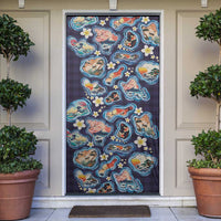 Hawaii Islands Map Design with Japanese Landscape Door Cover Hawaiian Japan Fusion Art Navy Color