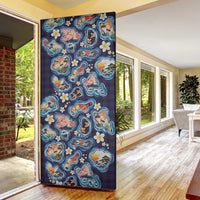 Hawaii Islands Map Design with Japanese Landscape Door Cover Hawaiian Japan Fusion Art Navy Color