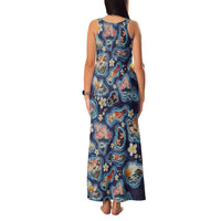 Hawaii Islands Map Design with Japanese Landscape Family Matching Tank Maxi Dress and Hawaiian Shirt Hawaiian Japan Fusion Art Navy Color