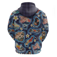 Hawaii Islands Map Design with Japanese Landscape Hoodie Hawaiian Japan Fusion Art Navy Color