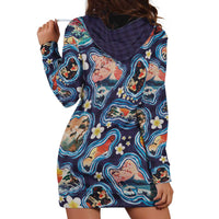 Hawaii Islands Map Design with Japanese Landscape Hoodie Dress Hawaiian Japan Fusion Art Navy Color