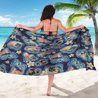 Hawaii Islands Map Design with Japanese Landscape Sarong Hawaiian Japan Fusion Art Navy Color