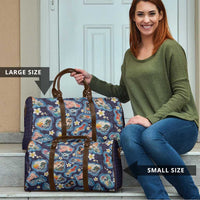 Hawaii Islands Map Design with Japanese Landscape Travel Bag Hawaiian Japan Fusion Art Navy Color
