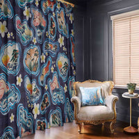 Hawaii Islands Map Design with Japanese Landscape Window Curtain Hawaiian Japan Fusion Art Navy Color LT03 - Polynesian Pride