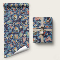 Hawaii Islands Map Design with Japanese Landscape Wrapping Paper Hawaiian Japan Fusion Art Navy Color LT03 58" × 23" Navy - Polynesian Pride
