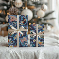 Hawaii Islands Map Design with Japanese Landscape Wrapping Paper Hawaiian Japan Fusion Art Navy Color LT03 - Polynesian Pride