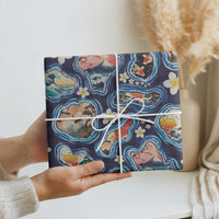 Hawaii Islands Map Design with Japanese Landscape Wrapping Paper Hawaiian Japan Fusion Art Navy Color LT03 - Polynesian Pride