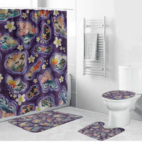 Hawaii Islands Map Design with Japanese Landscape Bathroom Set Hawaiian Japan Fusion Art Purple Color
