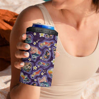 Hawaii Islands Map Design with Japanese Landscape 4 in 1 Can Cooler Tumbler Hawaiian Japan Fusion Art Purple Color
