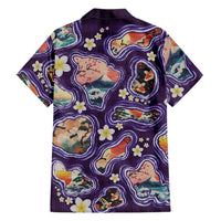 Hawaii Islands Map Design with Japanese Landscape Family Matching Tank Maxi Dress and Hawaiian Shirt Hawaiian Japan Fusion Art Purple Color