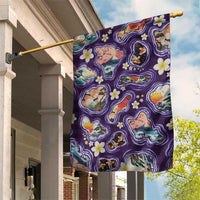 Hawaii Islands Map Design with Japanese Landscape Garden Flag Hawaiian Japan Fusion Art Purple Color