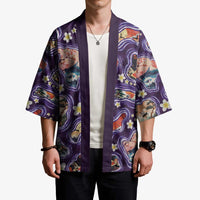 Hawaii Islands Map Design with Japanese Landscape Kimono Hawaiian Japan Fusion Art Purple Color
