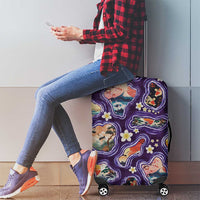Hawaii Islands Map Design with Japanese Landscape Luggage Cover Hawaiian Japan Fusion Art Purple Color