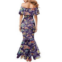 Hawaii Islands Map Design with Japanese Landscape Mermaid Dress Hawaiian Japan Fusion Art Purple Color