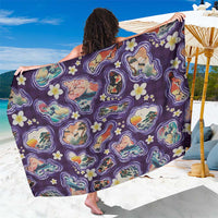 Hawaii Islands Map Design with Japanese Landscape Sarong Hawaiian Japan Fusion Art Purple Color
