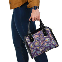 Hawaii Islands Map Design with Japanese Landscape Shoulder Handbag Hawaiian Japan Fusion Art Purple Color