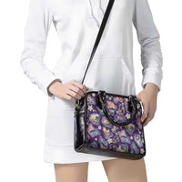 Hawaii Islands Map Design with Japanese Landscape Shoulder Handbag Hawaiian Japan Fusion Art Purple Color