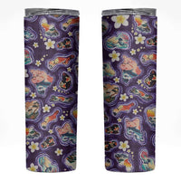 Hawaii Islands Map Design with Japanese Landscape Skinny Tumbler Hawaiian Japan Fusion Art Purple Color