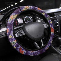 Hawaii Islands Map Design with Japanese Landscape Steering Wheel Cover Hawaiian Japan Fusion Art Purple Color