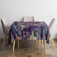 Hawaii Islands Map Design with Japanese Landscape Tablecloth Hawaiian Japan Fusion Art Purple Color