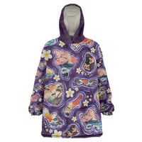 Hawaii Islands Map Design with Japanese Landscape Wearable Blanket Hoodie Hawaiian Japan Fusion Art Purple Color