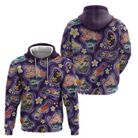 Hawaii Islands Map Design with Japanese Landscape Zip Hoodie Hawaiian Japan Fusion Art Purple Color
