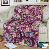 Hawaii Islands Map Design with Japanese Landscape Blanket Hawaiian Japan Fusion Art Pink Color