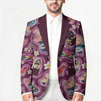 Hawaii Islands Map Design with Japanese Landscape Blazer Hawaiian Japan Fusion Art Pink Color