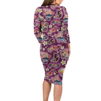 Hawaii Islands Map Design with Japanese Landscape Family Matching Long Sleeve Bodycon Dress and Hawaiian Shirt Hawaiian Japan Fusion Art Pink Color