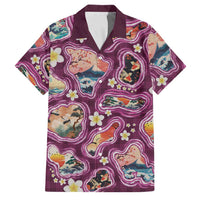 Hawaii Islands Map Design with Japanese Landscape Family Matching Mermaid Dress and Hawaiian Shirt Hawaiian Japan Fusion Art Pink Color