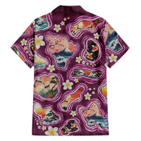 Hawaii Islands Map Design with Japanese Landscape Family Matching Short Sleeve Bodycon Dress and Hawaiian Shirt Hawaiian Japan Fusion Art Pink Color