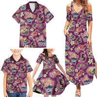 Hawaii Islands Map Design with Japanese Landscape Family Matching Summer Maxi Dress and Hawaiian Shirt Hawaiian Japan Fusion Art Pink Color