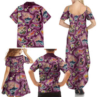 Hawaii Islands Map Design with Japanese Landscape Family Matching Summer Maxi Dress and Hawaiian Shirt Hawaiian Japan Fusion Art Pink Color