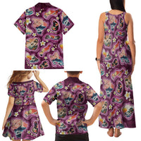 Hawaii Islands Map Design with Japanese Landscape Family Matching Tank Maxi Dress and Hawaiian Shirt Hawaiian Japan Fusion Art Pink Color