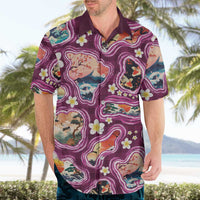 Hawaii Islands Map Design with Japanese Landscape Hawaiian Shirt Hawaiian Japan Fusion Art Pink Color