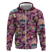 Hawaii Islands Map Design with Japanese Landscape Hoodie Hawaiian Japan Fusion Art Pink Color