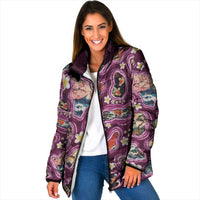 Hawaii Islands Map Design with Japanese Landscape Padded Jacket Hawaiian Japan Fusion Art Pink Color