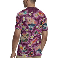 Hawaii Islands Map Design with Japanese Landscape Rugby Jersey Hawaiian Japan Fusion Art Pink Color