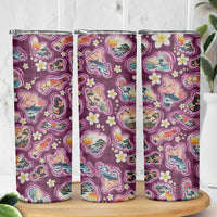 Hawaii Islands Map Design with Japanese Landscape Skinny Tumbler Hawaiian Japan Fusion Art Pink Color