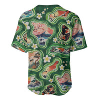 Hawaiian and Japanese Culture Together Baseball Jersey Hawaiian Island Shapes with Japanese Landscape Green Color