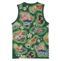 Hawaiian and Japanese Culture Together Basketball Jersey Hawaiian Island Shapes with Japanese Landscape Green Color