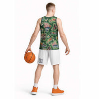 Hawaiian and Japanese Culture Together Basketball Jersey Hawaiian Island Shapes with Japanese Landscape Green Color