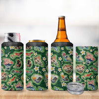 Hawaiian and Japanese Culture Together 4 in 1 Can Cooler Tumbler Hawaiian Island Shapes with Japanese Landscape Green Color