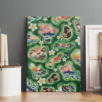 Hawaiian and Japanese Culture Together Canvas Wall Art Hawaiian Island Shapes with Japanese Landscape Green Color
