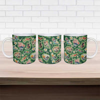 Hawaiian and Japanese Culture Together Ceramic Mug Hawaiian Island Shapes with Japanese Landscape Green Color