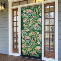 Hawaiian and Japanese Culture Together Door Cover Hawaiian Island Shapes with Japanese Landscape Green Color
