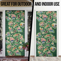 Hawaiian and Japanese Culture Together Door Cover Hawaiian Island Shapes with Japanese Landscape Green Color
