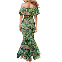 Hawaiian and Japanese Culture Together Family Matching Mermaid Dress and Hawaiian Shirt Hawaiian Island Shapes with Japanese Landscape Green Color