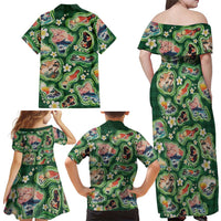 Hawaiian and Japanese Culture Together Family Matching Off Shoulder Maxi Dress and Hawaiian Shirt Hawaiian Island Shapes with Japanese Landscape Green Color