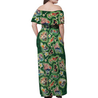 Hawaiian and Japanese Culture Together Family Matching Off Shoulder Maxi Dress and Hawaiian Shirt Hawaiian Island Shapes with Japanese Landscape Green Color